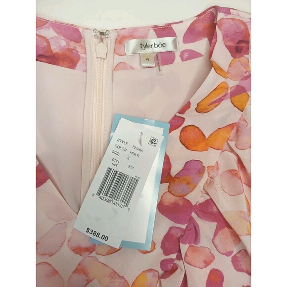 Tyler Boe Dress Sz 4 Pink Floral 100% Silk A-line Midi Ruffled Lined $388 NWT - Picture 11 of 16